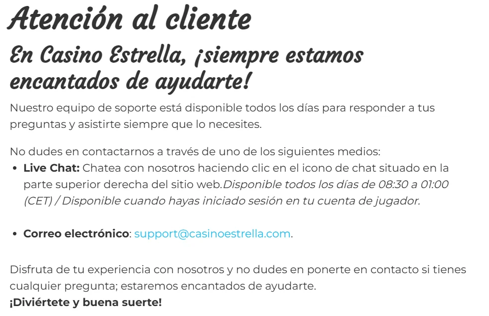 Casino Estrella Atención al Cliente